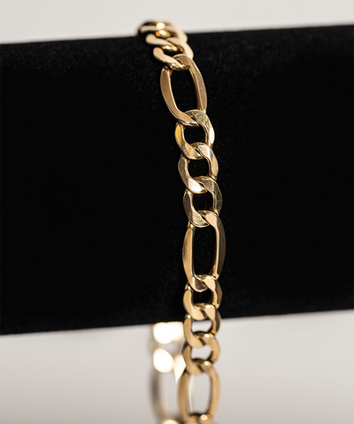 Men’s Hollow Figaro 8mm wide Bracelet 10k Yellow Gold - ONeil's Jewelry 