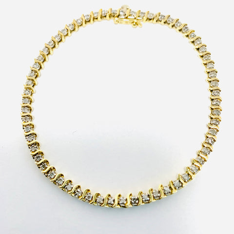 Woman's S-Style Diamond Tennis Bracelet 14k Yellow Gold - ONeil's Jewelry 