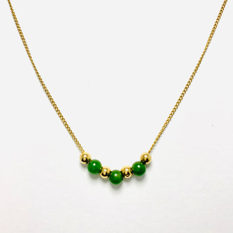 Gold and Green Jade Bead Necklace 14k Yellow Gold - ONeil's Jewelry 