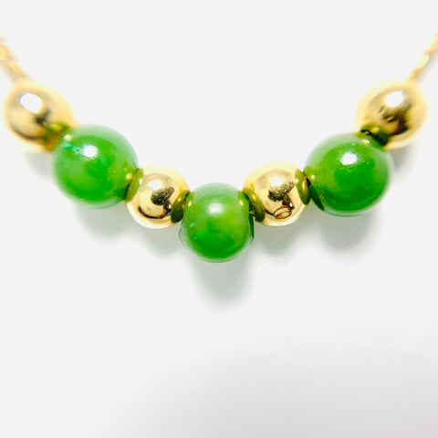 Gold and Green Jade Bead Necklace 14k Yellow Gold - ONeil's Jewelry 