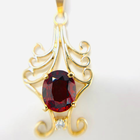 Garnet Pendent Necklace 14k Yellow Gold - ONeil's Jewelry 