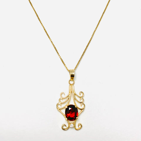 Garnet Pendent Necklace 14k Yellow Gold - ONeil's Jewelry 