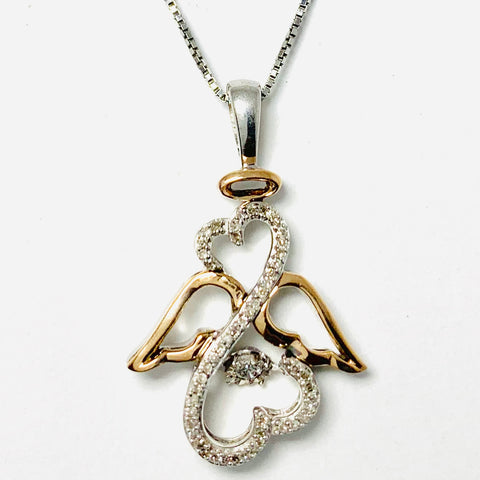 Open Heart Diamond Necklace Sterling Silver and 10k Rose Gold - ONeil's Jewelry 