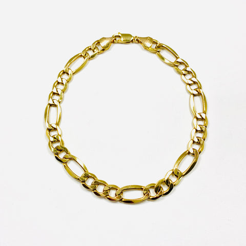 Men’s Hollow Figaro 8mm wide Bracelet 10k Yellow Gold - ONeil's Jewelry 