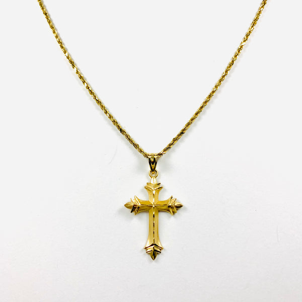 Solid Diamond Cut Rope with Cross 14k Yellow Gold - ONeil's Jewelry 