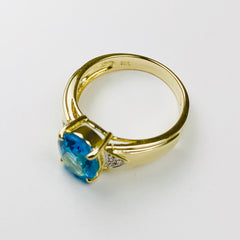 Woman's Blue Topaz and Diamond Ring 14k Yellow Gold - ONeil's Jewelry 