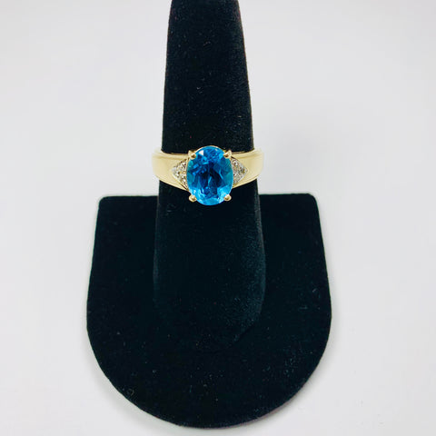 Woman's Blue Topaz and Diamond Ring 14k Yellow Gold - ONeil's Jewelry 