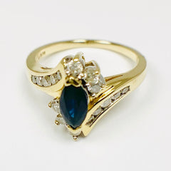 Stylish Vintage Sapphire and Diamond Ring 14k Yellow Gold - ONeil's Jewelry 