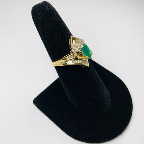 Vintage Beautiful Emerald and Diamond Cluster Ring 14k Yellow Gold - ONeil's Jewelry 