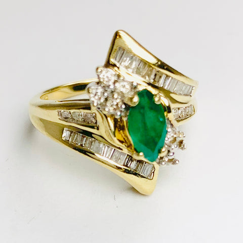Vintage Beautiful Emerald and Diamond Cluster Ring 14k Yellow Gold - ONeil's Jewelry 