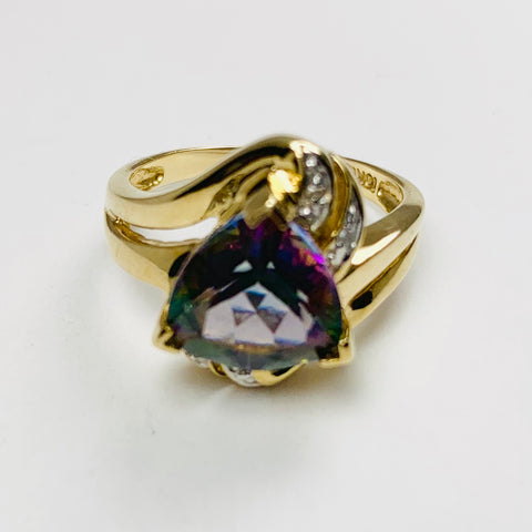 Mystic Topaz and Diamond Ring 10k Yellow Gold - ONeil's Jewelry 