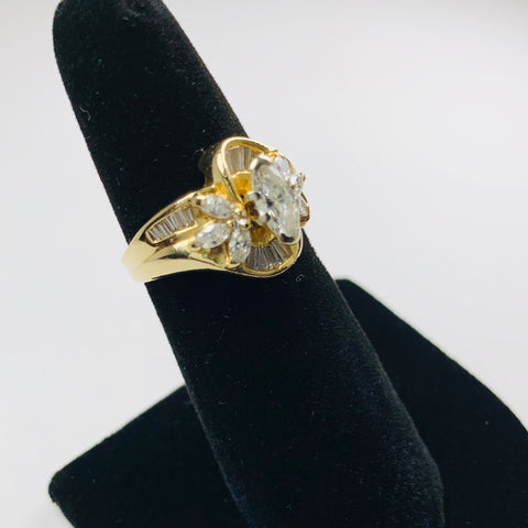 Vintage Diamond Cluster Baguette Ring 14k Yellow Gold - ONeil's Jewelry 