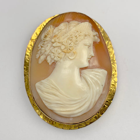 Antique Large Seashell Cameo Brooch/Pendant 10k - ONeil's Jewelry 