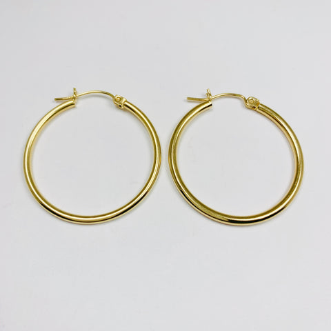 Vintage Smooth Hoop Earrings 14k Yellow Gold - ONeil's Jewelry 