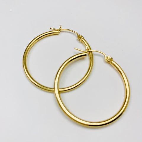 Vintage Smooth Hoop Earrings 14k Yellow Gold - ONeil's Jewelry 