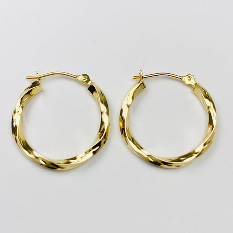 Vintage Textured Twisted Hoop Earrings 10k Yellow Gold - ONeil's Jewelry 