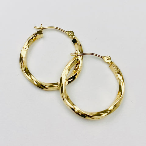 Vintage Textured Twisted Hoop Earrings 10k Yellow Gold - ONeil's Jewelry 