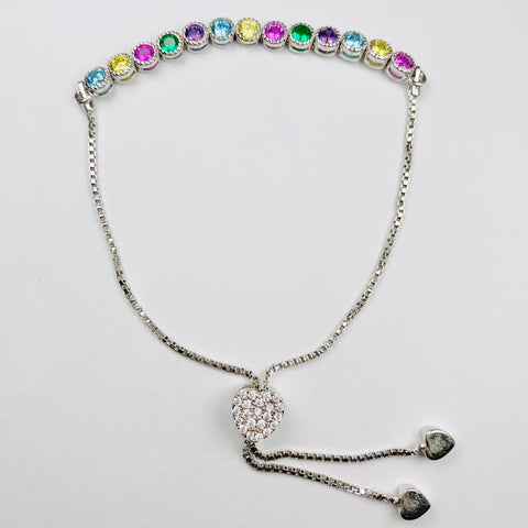 Woman's Multi-Colored Stone Bolo Bracelet Sterling Silver - ONeil's Jewelry 