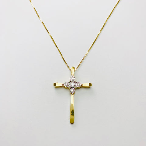 Woman's Diamond Cross Necklace 10k Yellow Gold - ONeil's Jewelry 