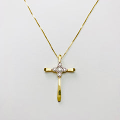 Woman's Diamond Cross Necklace 10k Yellow Gold - ONeil's Jewelry 