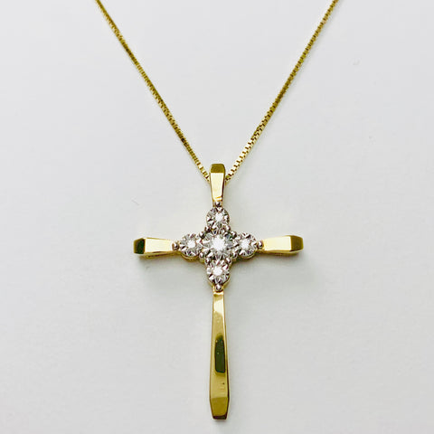 Woman's Diamond Cross Necklace 10k Yellow Gold - ONeil's Jewelry 