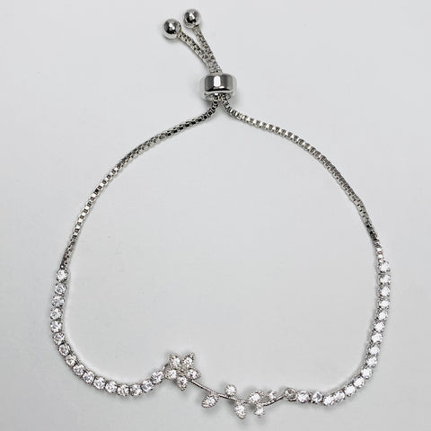Woman's Diamond Simulant Bolo Style Bracelet Sterling Silver - ONeil's Jewelry 