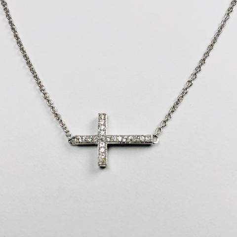 Woman's Simulant Diamond Cross Necklace sterling Silver - ONeil's Jewelry 