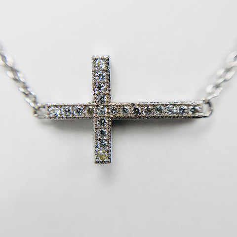 Woman's Simulant Diamond Cross Necklace sterling Silver - ONeil's Jewelry 