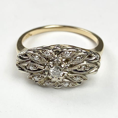 Vintage Art Deco Diamond Ring 14k Yellow and White Gold - ONeil's Jewelry 