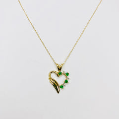 Woman's Emerald and Diamond Heart Necklace 14k Yellow Gold - ONeil's Jewelry 