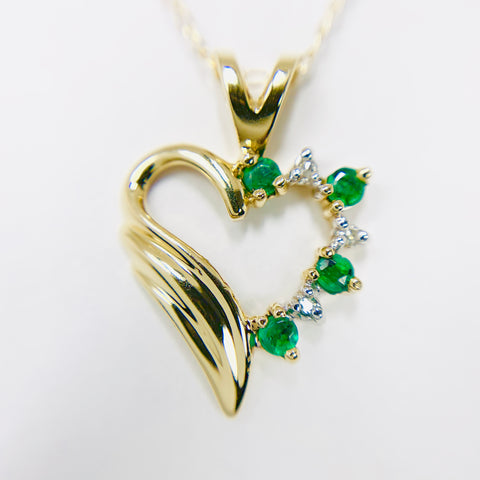 Woman's Emerald and Diamond Heart Necklace 14k Yellow Gold - ONeil's Jewelry 