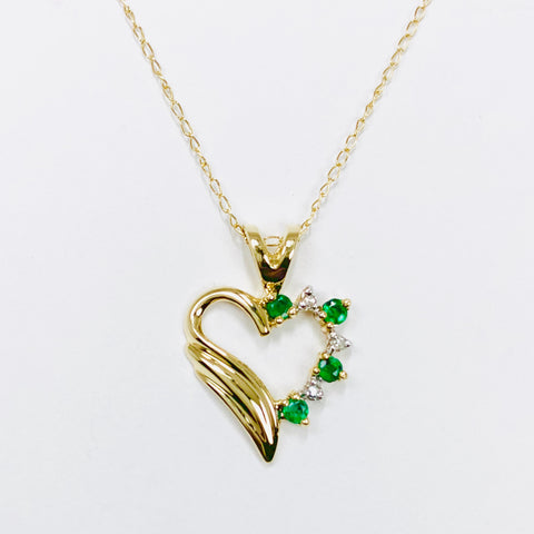Woman's Emerald and Diamond Heart Necklace 14k Yellow Gold - ONeil's Jewelry 