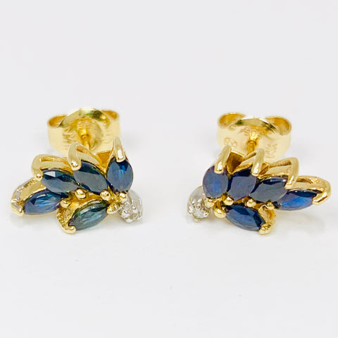 Sleek Blue Topaz and Diamond Earrings 14k Yellow Gold - ONeil's Jewelry 