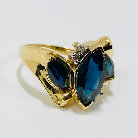 Vintage Woman's Sapphire and diamond Ring 14k Yellow Gold - ONeil's Jewelry 