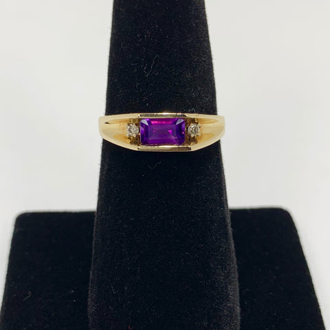 Vintage Woman's Amethyst and Diamond Ring 14k Yellow Gold - ONeil's Jewelry 