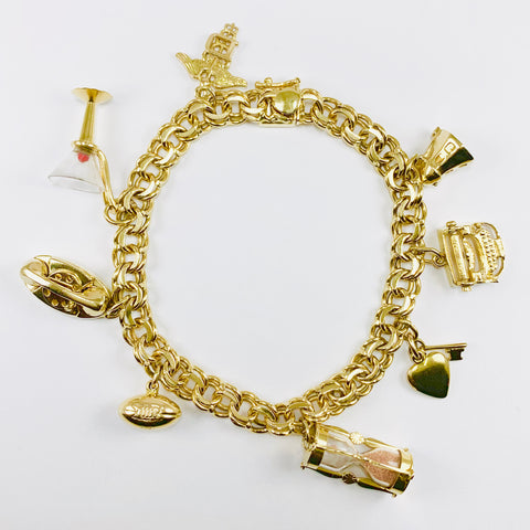 Vintage One-of-a-Kind Heavy Charm Bracelet 14k Yellow Gold - ONeil's Jewelry 