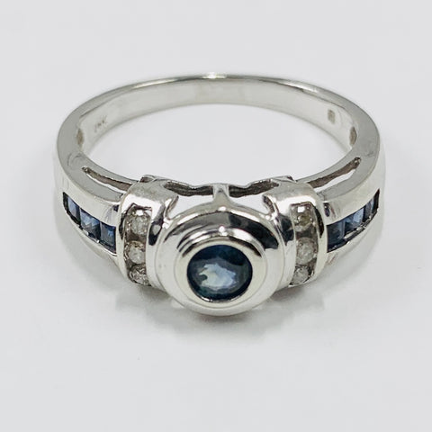 Vintage Woman's Sapphire and Diamond Ring 14k White Gold - ONeil's Jewelry 