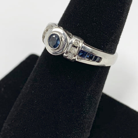 Vintage Woman's Sapphire and Diamond Ring 14k White Gold - ONeil's Jewelry 