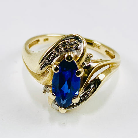 Woman's Sapphire and Diamond Ring 10k Yellow Gold - ONeil's Jewelry 
