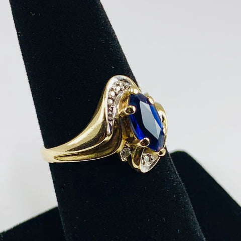 Woman's Sapphire and Diamond Ring 10k Yellow Gold - ONeil's Jewelry 