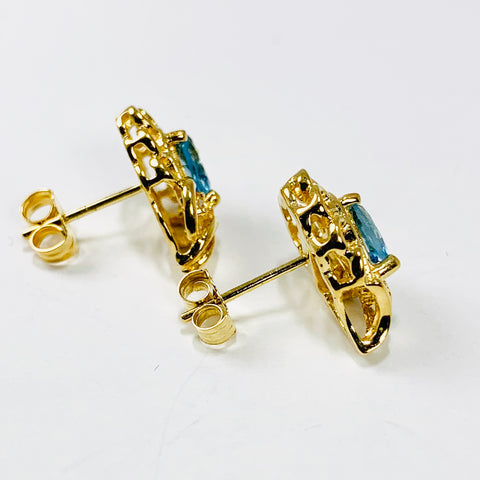 Vintage Blue Topaz and Diamond Earrings 14k Yellow Gold - ONeil's Jewelry 