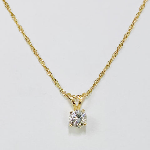 Sparkling Woman's Diamond Solitaire Necklace 14k Yellow Gold - ONeil's Jewelry 