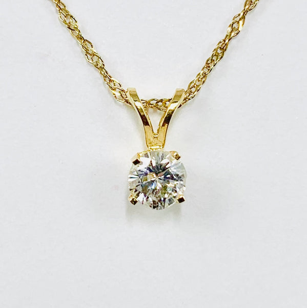 Sparkling Woman's Diamond Solitaire Necklace 14k Yellow Gold - ONeil's Jewelry 