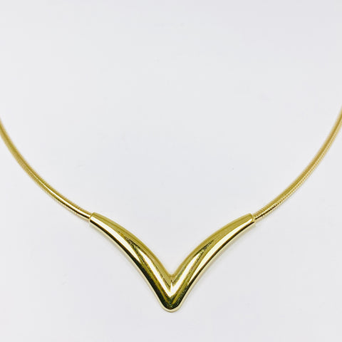 Woman's Omega Link "V" Style Necklace 10k Yellow Gold - ONeil's Jewelry 