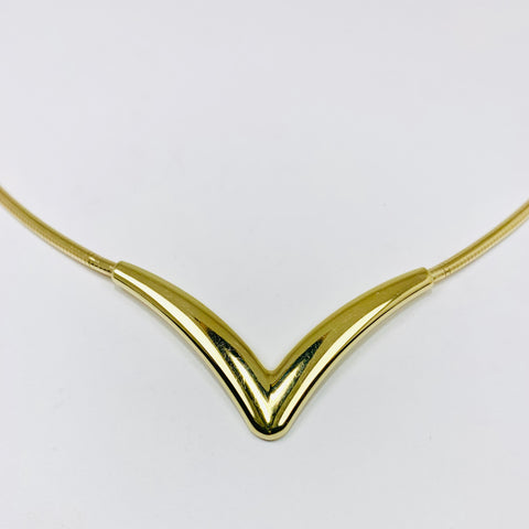 Woman's Omega Link "V" Style Necklace 10k Yellow Gold - ONeil's Jewelry 