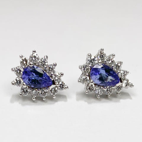 Beautiful Sparkling Tanzanite and Diamonds Earrings 14k White Gold - ONeil's Jewelry 