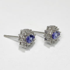 Beautiful Sparkling Tanzanite and Diamonds Earrings 14k White Gold - ONeil's Jewelry 