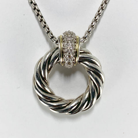 Woman's David Yurman Diamond Circle Necklace Sterling Silver and 18k Yellow Gold - ONeil's Jewelry 