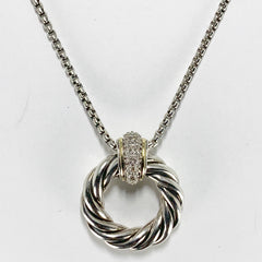 Woman's David Yurman Diamond Circle Necklace Sterling Silver and 18k Yellow Gold - ONeil's Jewelry 