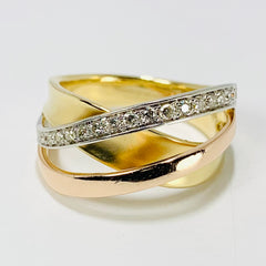 Beautiful Woman's Tri-color Diamond Ring 14k Gold - ONeil's Jewelry 